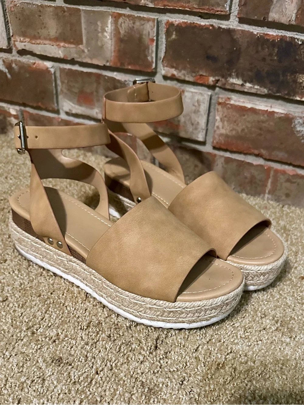 Soda Tan Espadrille Platform Sandals with Ankle Strap